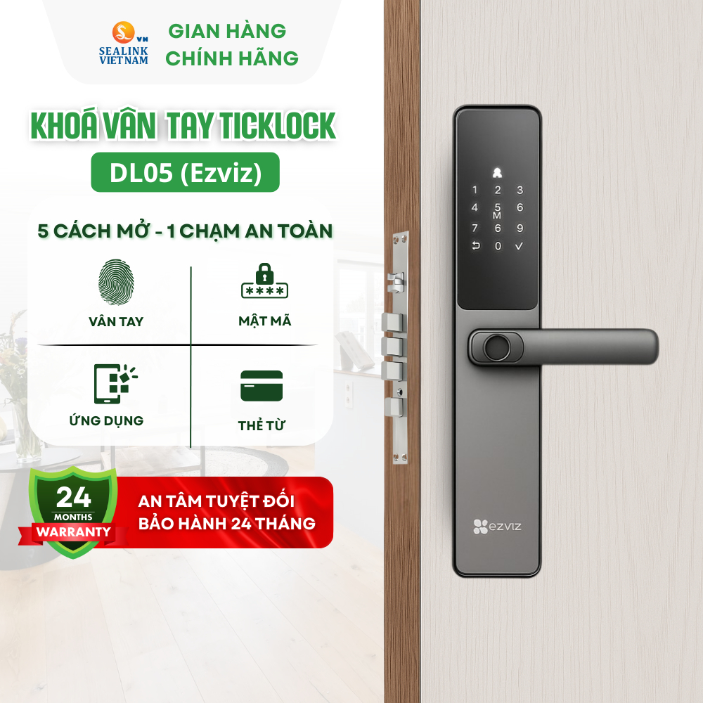 Khóa Vân Tay EZVIZ DL05 - Hỗ trợ 50 người dùng, Tích hợp WiFi, Liên kết được camera Ezviz BH 2 năm