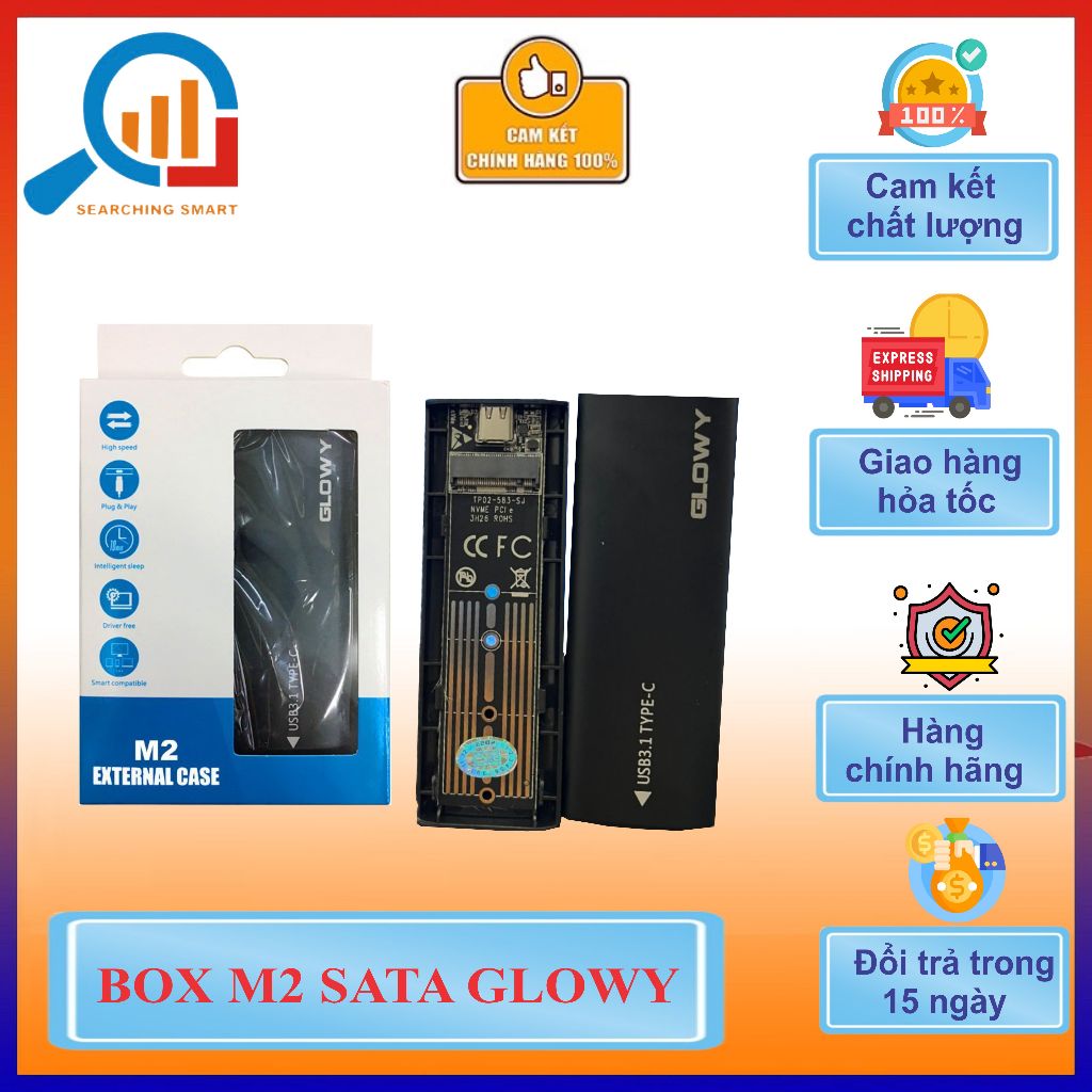 Box ổ cứng SSD M2 NVME / M2 SATA  USB Type-C - HÃNG GLOWY - Bảo hành 12 tháng 