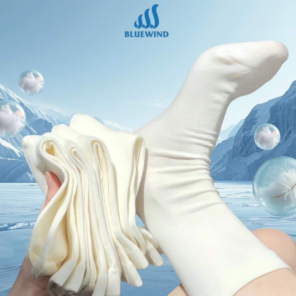 Tất Vớ Nữ Cao Cổ BlUEWIND Tất Cotton Phong Cách Nhật Co Giãn, Kháng Khuẩn, Thoáng Khí, Bền Đẹp 9732