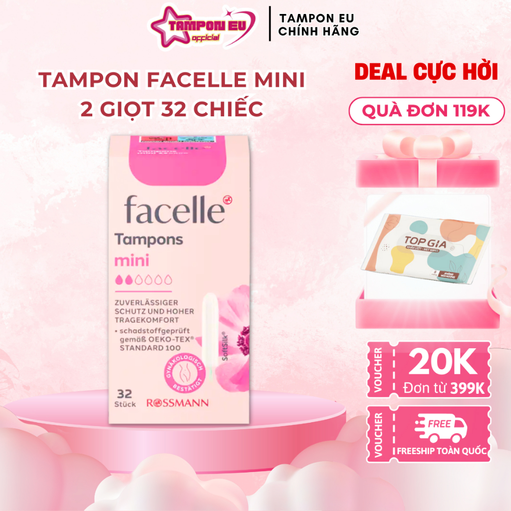 Băng vệ sinh Tampon Facelle Mini 2 giọt 32 cái siêu thoáng mát chống tràn tốt