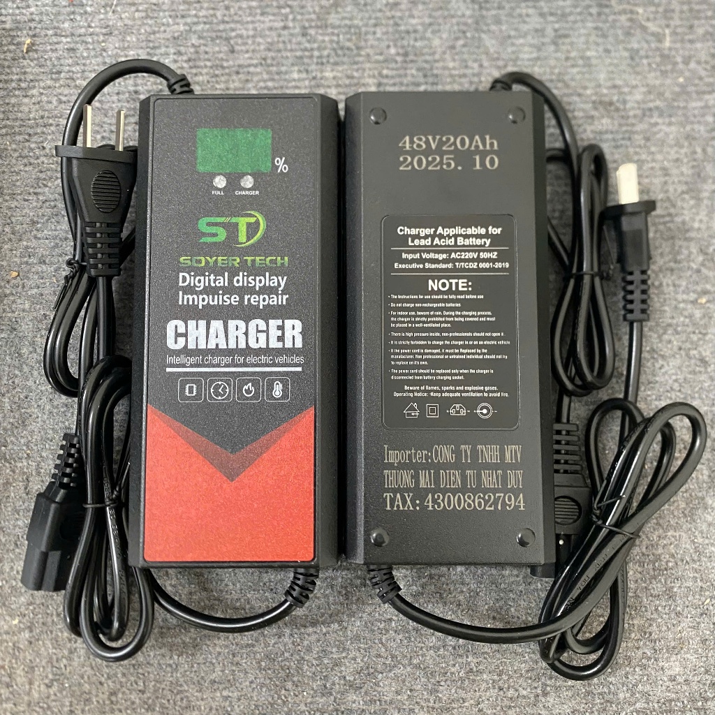 Bộ Sạc Xe Đạp Điện thông minh tự ngăt  48V 20Ah SOYER TECH-Tự Ngắt Bình- Đèn Báo Thông Minh-Mẫu mới 
