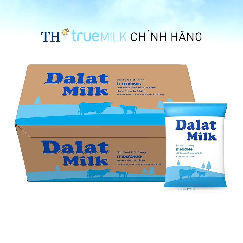 Thùng 48 Bịch sữa Dalat Milk 220ml ÍT ĐƯỜNG