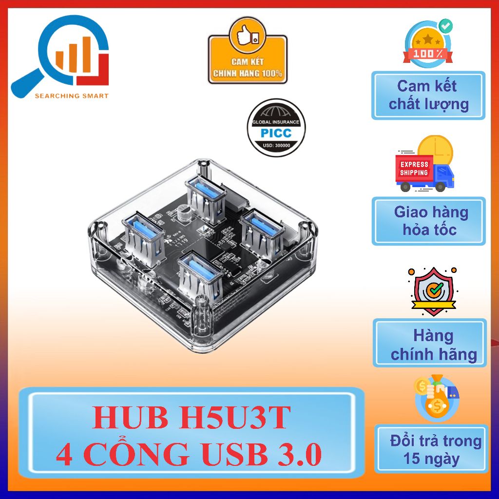 Hub USB 3.0 GLOWY H5U3T Chia 4 cổng, tốc độ cao - Cổng chia USB , Bảo Hành 12 Tháng 