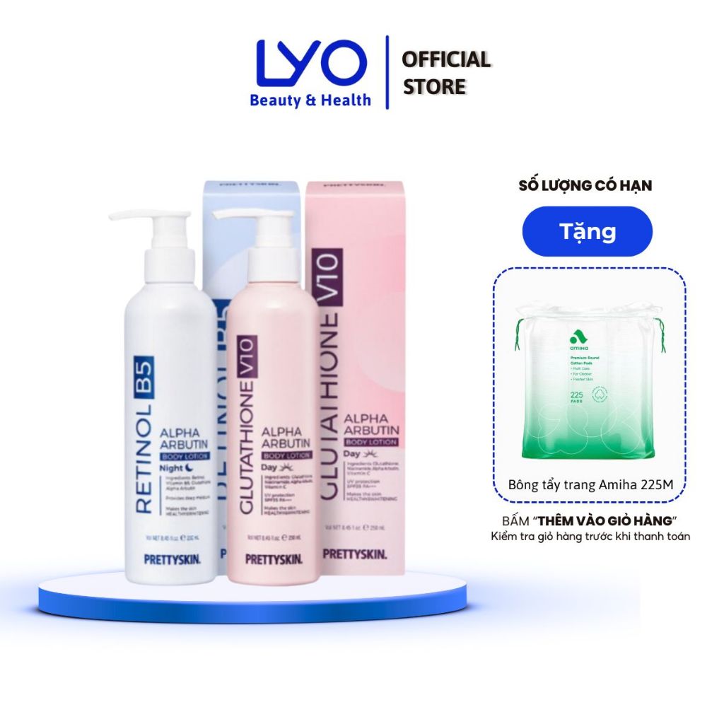 Kem dưỡng da body Prettyskin Glutathione V10 & Retinol B5 250ml