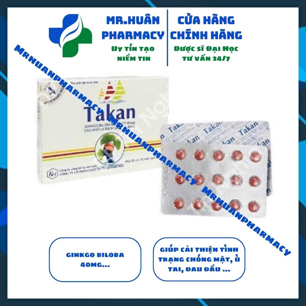 Ginkgo Biloba 40mg Takan (Hộp 30 viên) - Giúp cải thiện tình trạng chóng mặt, ù tai, nhức đầu
