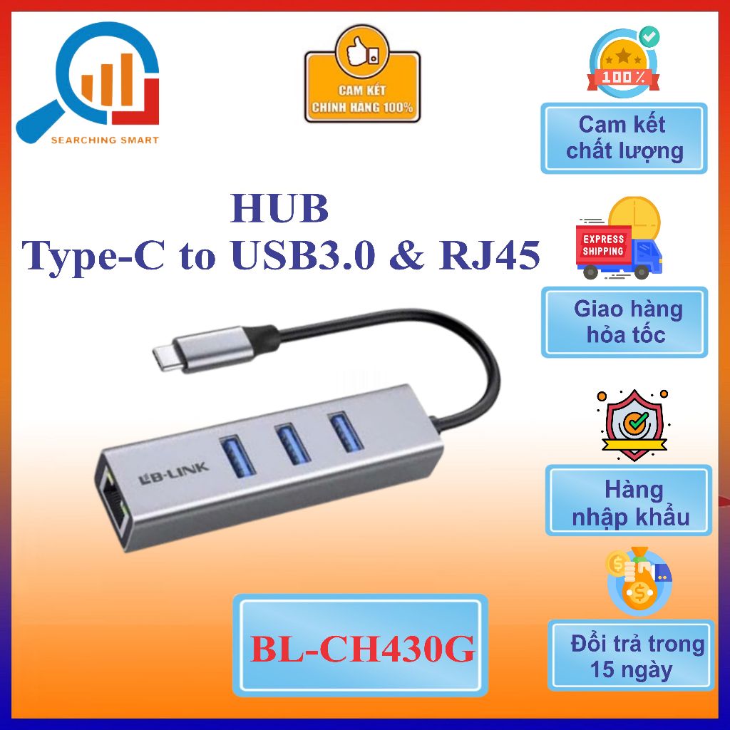 Bộ chuyển đổi LB - Link CH430G Type C to USB 3.0, Type C - Lan 1000Mb cho Laptop PC máy tính bàn - B