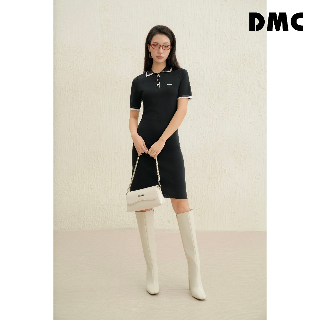 Đầm dệt kim navy cổ polo DMC (Navy Knit Mini Dress)