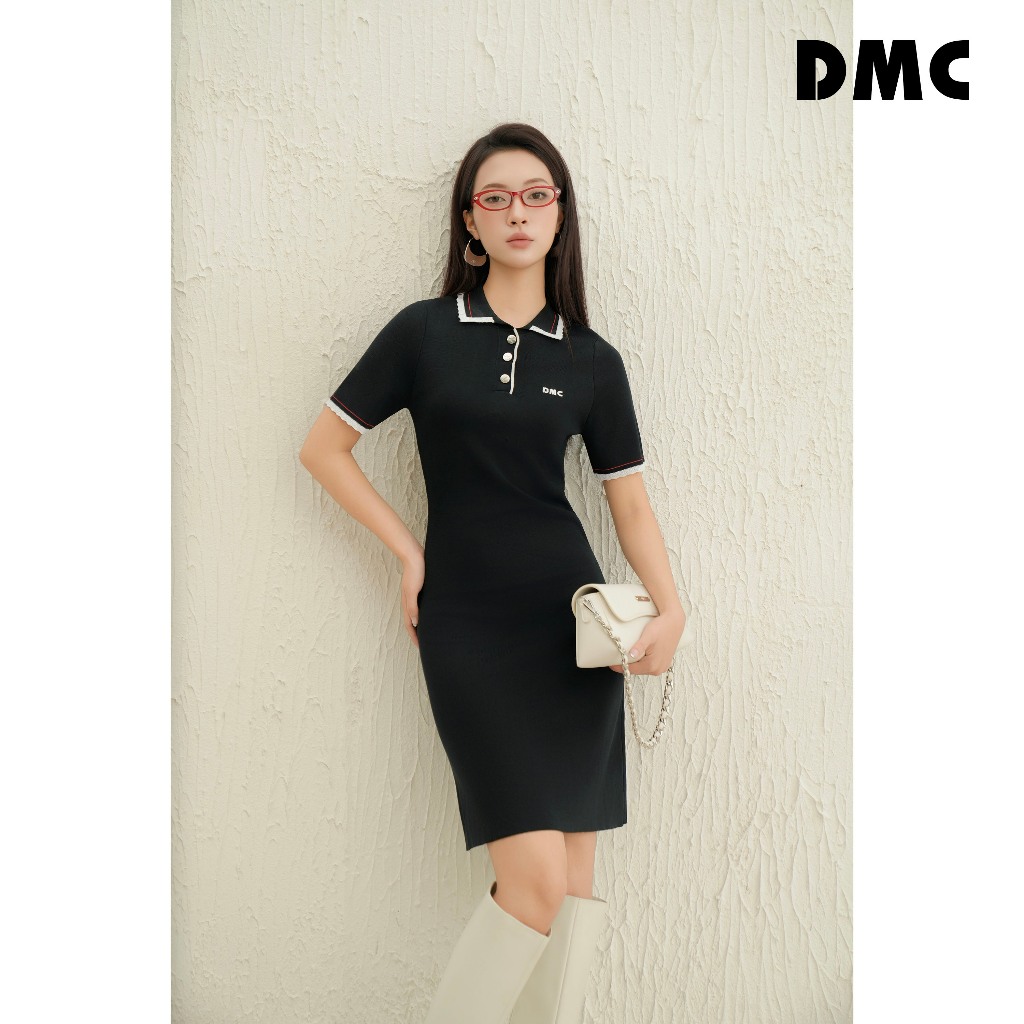 Đầm dệt kim navy cổ polo DMC (Navy Knit Mini Dress)