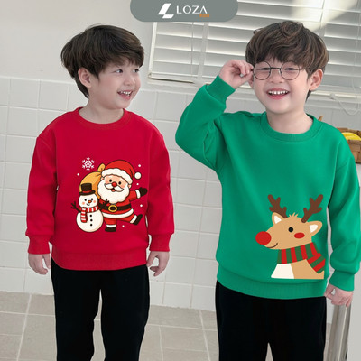 Áo sweater bé trai in hình người tuyết, ông già Noel - Áo nỉ trẻ em cổ tròn size từ 18-42kg  Loza Kids IN019