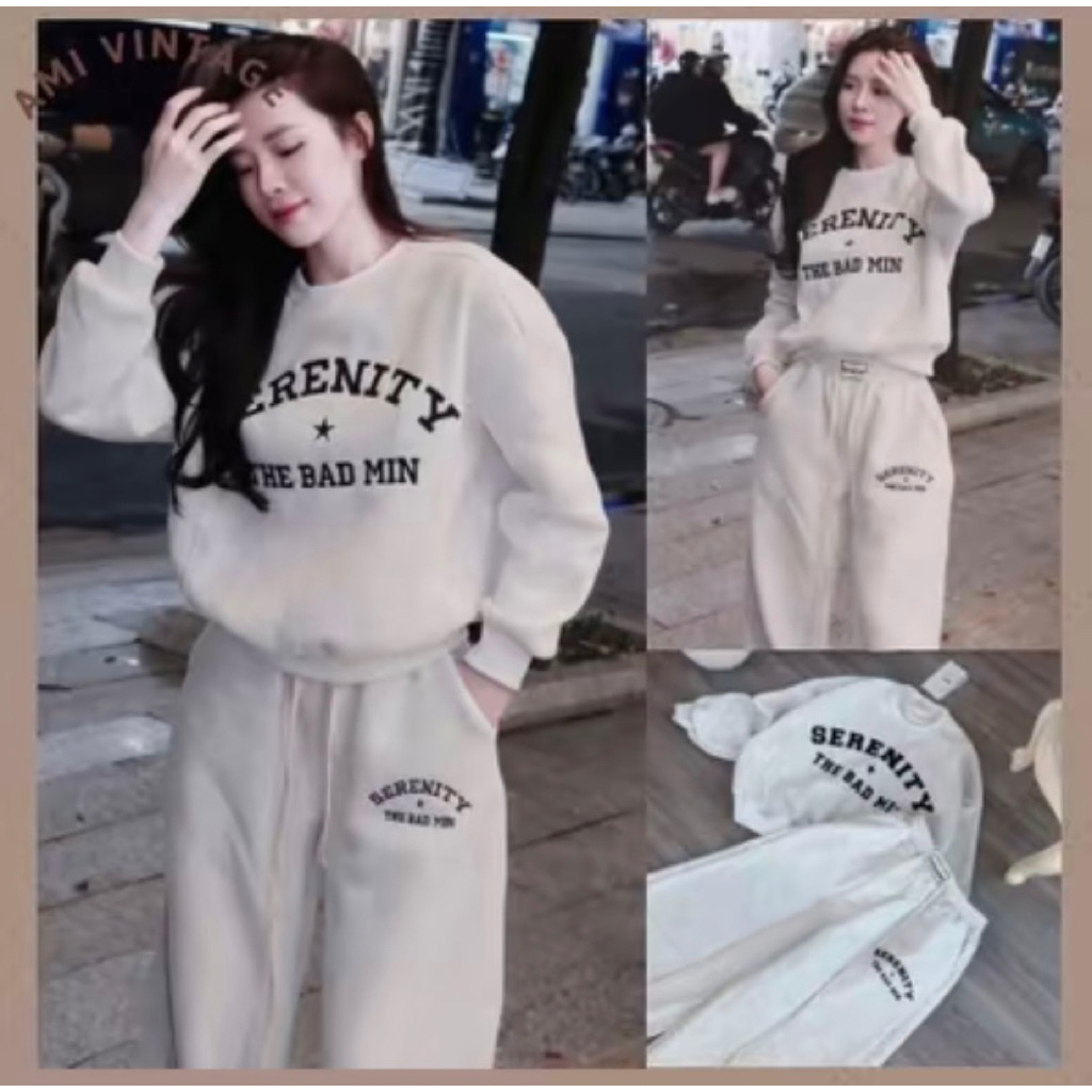 (Đủ size 38-70kg) Bộ Nỉ Xám Thêu Nity Phối Quần Suông