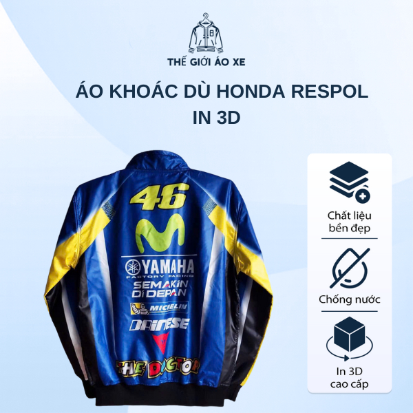 Áo khoác dù đi phượt Yamaha Movitas, chất liẹu dày dặn, logo in 3D
