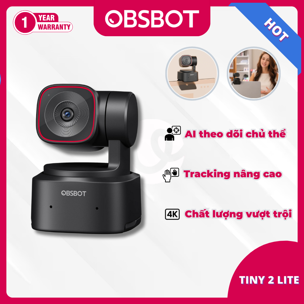 OBSBOT TINY 2 LITE Webcam PTZ 4K siêu nhẹ, công nghệ AI thông minh - HÀNG CHÍNH HÃNG