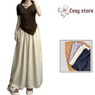  Quần ống rộng giả váy dáng dài Cesy. Quần ống rộng vải đũi 206 