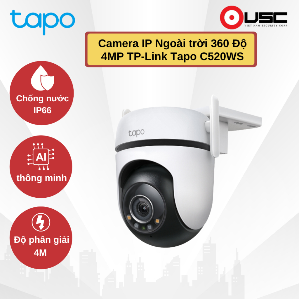 [Tapo - TPLink - C520WS - 4M] Camera wifi ngoài trời, có màu đêm, đàm thoại 2 chiều