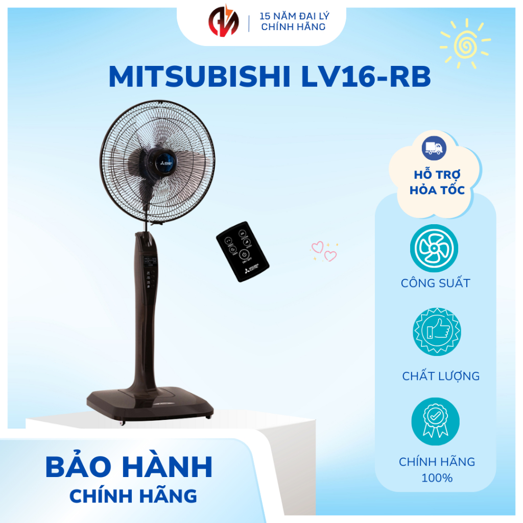 Quạt đứng Mitsubishi LV16-RB kèm remote - 2024 ( Nâu, Đỏ, Xám Đậm, Xám Nhạt )