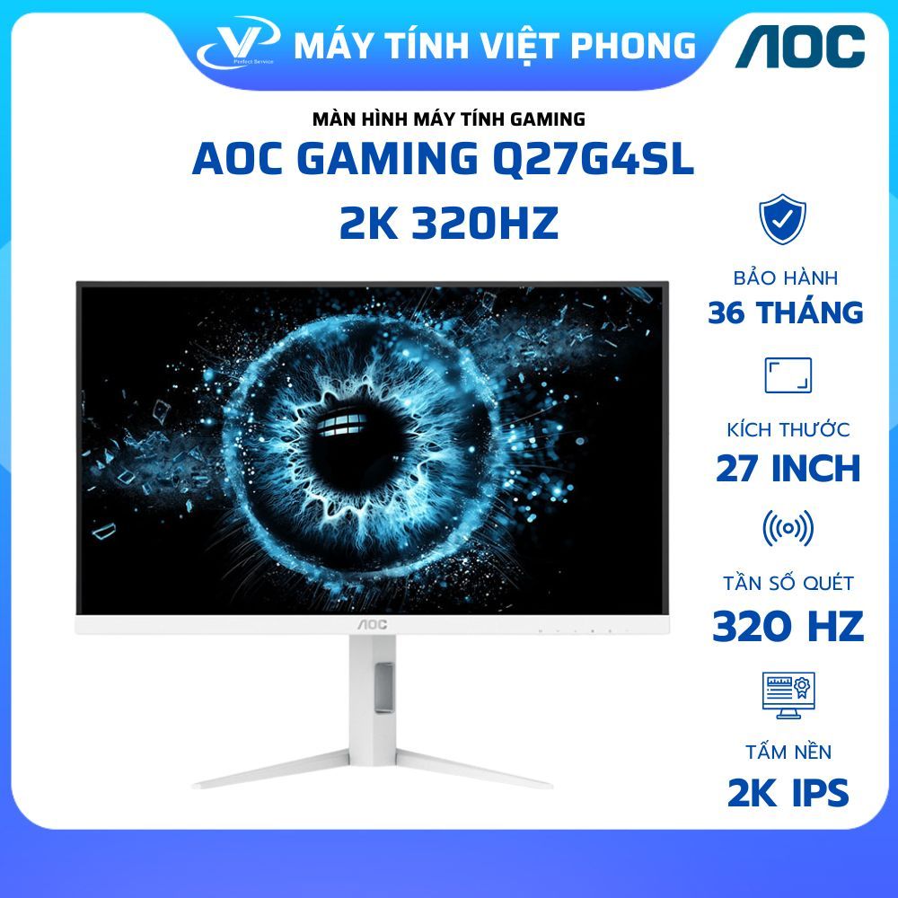 MÀN HÌNH GAMING 2K 320HZ AOC Q27G4SL (27 inch/QHD/Fast IPS/320Hz/0.3ms) CHÂN ĐẾ CÔNG THÁI HỌC - BẢO 