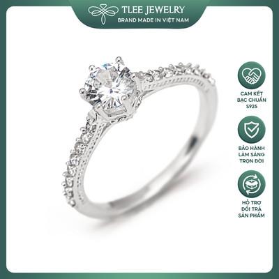 Nhẫn bạc nữ TLEE Clara ổ đá 6 chấu đính đá thanh lịch, nhẹ nhàng TLEE JEWELRY A0395