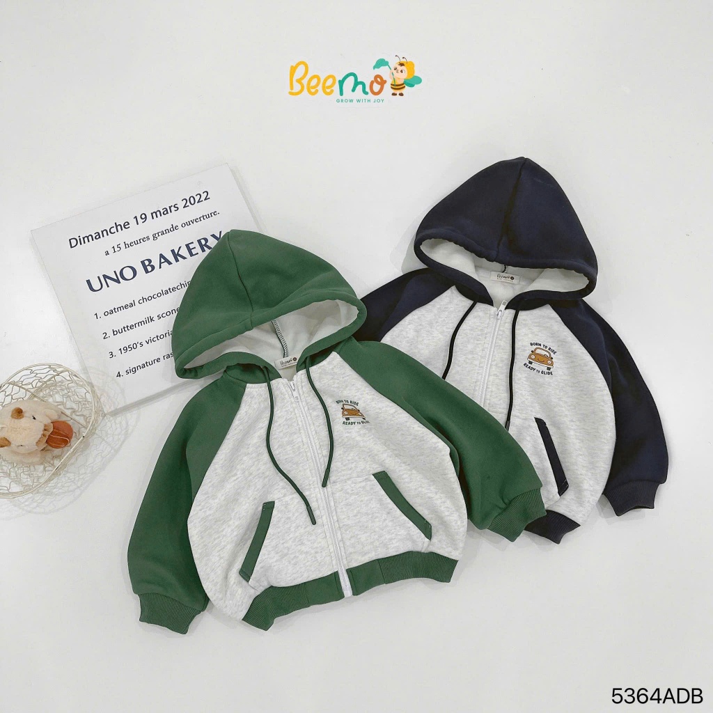 ÁO KHOÁC HOODIE ZIP TAY RAGLAN CHO BÉ TRAI SIZE 1–6 (9–24KG)