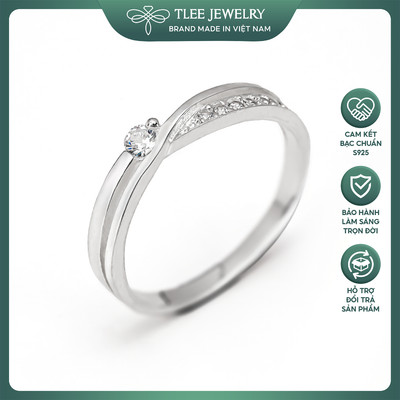 Nhẫn bạc nữ TLEE Cryst viền đan chéo đính đá cá tính, nổi bật TLEE JEWELRY A0402