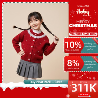  Áo khoác len Noel bé gái ILABY cổ tròn phối viền ren dễ thương ấm áp  3307  