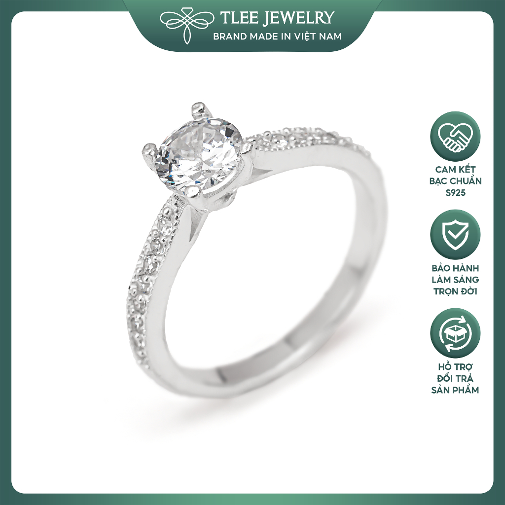 Nhẫn bạc nữ TLEE Shiny ổ đá bốn 4 chấu đính đá sang trọng, nữ tính TLEE JEWELRY A0405