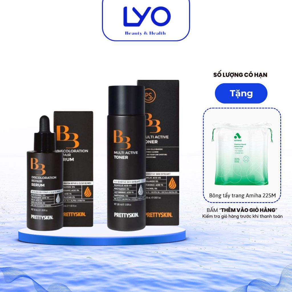 Nước Hoa Hồng & Tinh Chất Prettyskin B3 Discolororation Repair Serum/B3 Multi Active Toner Hàn Quốc