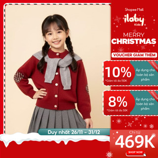   KOL LIVE  Áo khoác len Noel bé gái ILABY kèm khăn chất len mềm mịn không bị xù  3994  