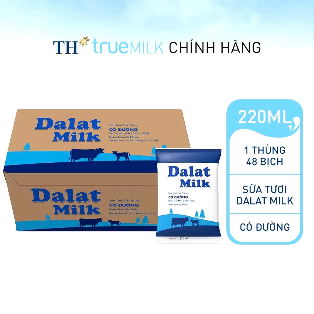 Thùng 48 Bịch sữa Dalat Milk Có Đường
