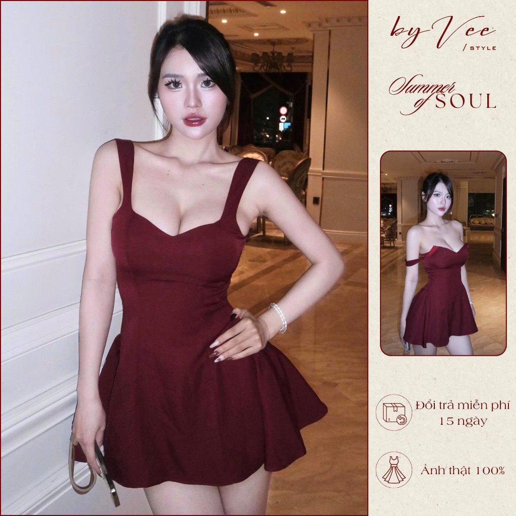 Đầm đỏ sang chảnh 2 dây xoè nhún sườn Flame Dress - Byvee, Đầm slay tôn dáng tôn da chụp ảnh, đi chơi | BigBuy360 - bigbuy360.vn