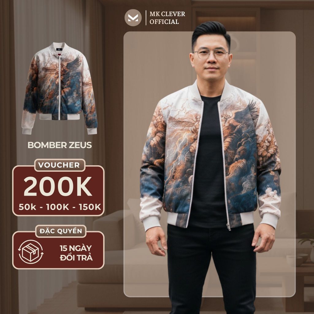 Áo khoác nam bomber Zeus MK CLEVER chất liệu vải gió trần bông, giữ ấm tốt, trẻ trung, form chuẩn
