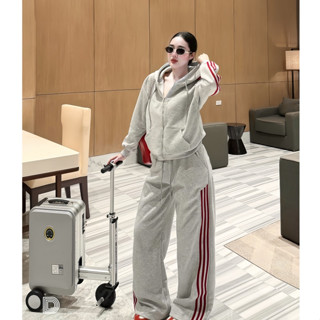  Set đồ nữ tiểu thư sang chảnh cá tính thể thao áo khoác mũ dài tay phối quần dài ống rộng thiết kế thu đông LONA Rose 