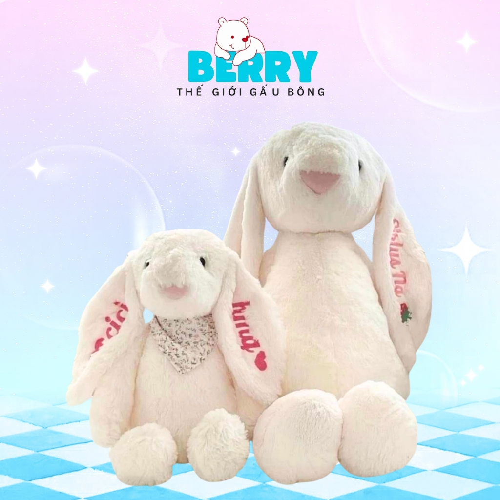 [Mã 30K] Thỏ bông Jellycat lông mềm thêu tên theo yêu cầu, thỏ bông Jellycat tai dài dễ thương