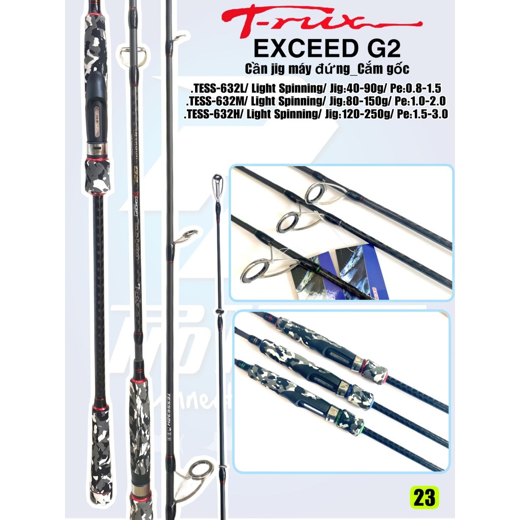 CẦN CÂU CÁ - CẦN LIGHT JIG MÁY NGANG/MÁY ĐỨNG CẮM GỐC PROHUNTER T-RUX EXCEED G2/TESC/TESS 632H-M-L 1.89M