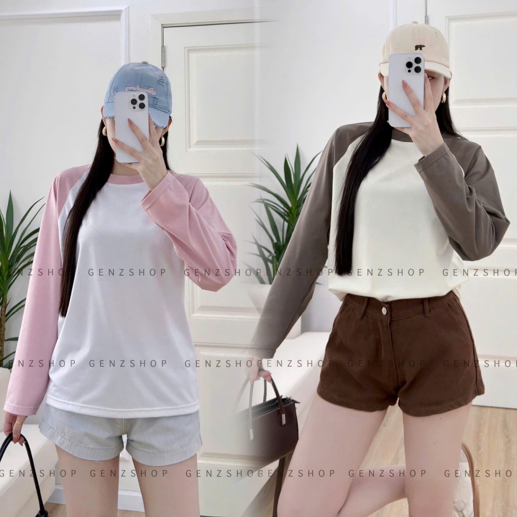 ÁO TAY DÀI RAGLAN TRƠN PHỐI MÀU XINH ĐẸP CHẤT COTTON ÁO CẶP ĐÔI UNISEX NAM NỮ FW2025 