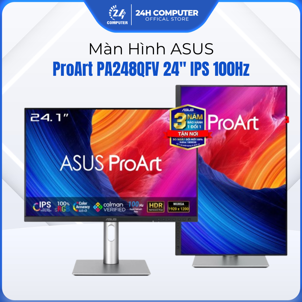 Màn Hình Asus ProArt PA248QFV 24 Inch | WUXGA | IPS | 100Hz | 5ms | Loa - 24H Computer - Bảo hành ch