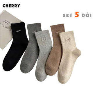 Tất nữ set 5 đôi kiểu dáng Hàn Quốc màu sắc trung tính dễ phối đồ - Cherry shop 