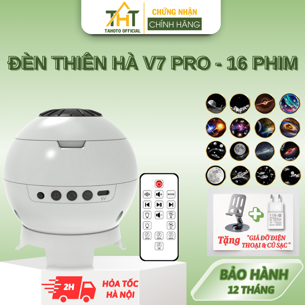 Đèn Thiên Hà V7 Pro TAHOTO Đèn Chiếu Vũ Trụ Kết Nối Bluetooth Nhạc Trắng Đèn V7 Mô Phỏng Không Gian Vũ Trụ Xoay 360