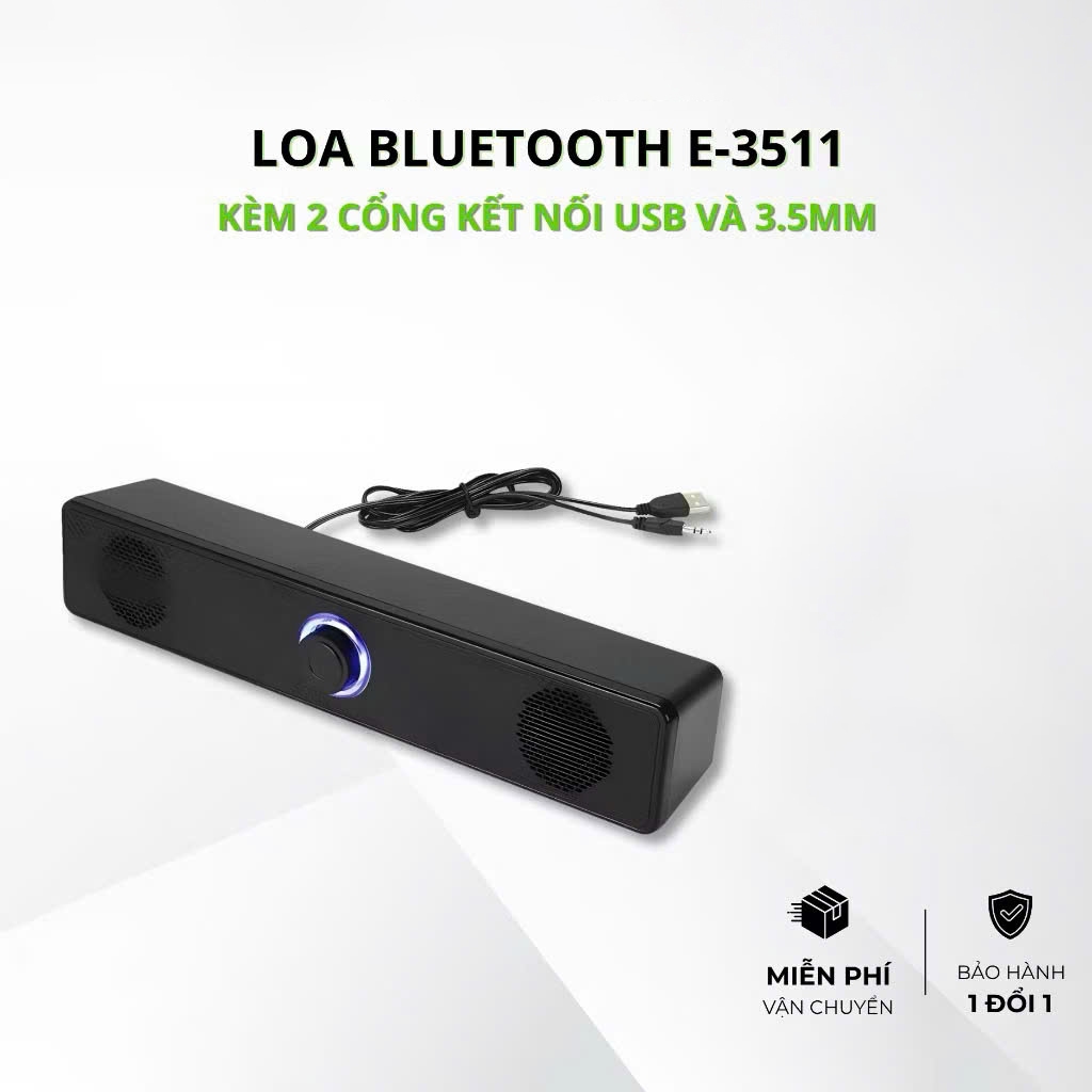 Loa Buletooth Bass siêu mạnh kết nối PC Laptop điện thoại tivi, loa vi tính để bàn có led E-3511 côn