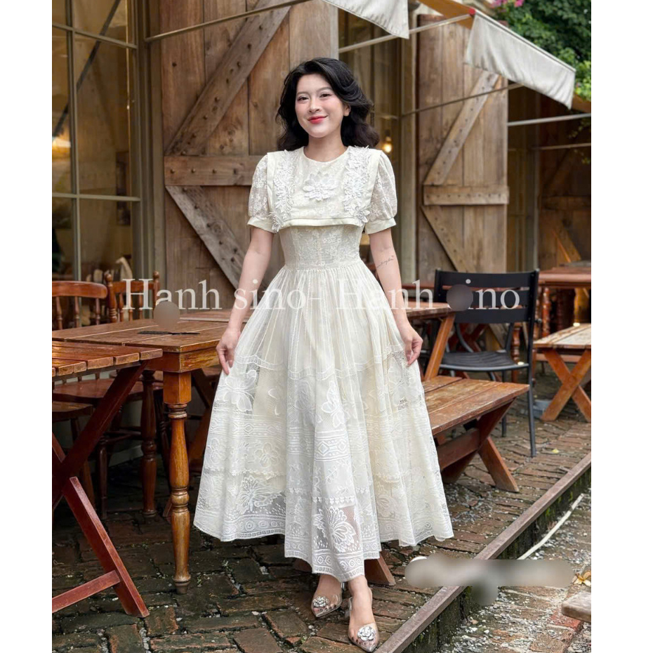 Váy dáng dài váy ren AL váy nữ dự tiệc cưới váy trắng siêu xinh shop HK DESIGN