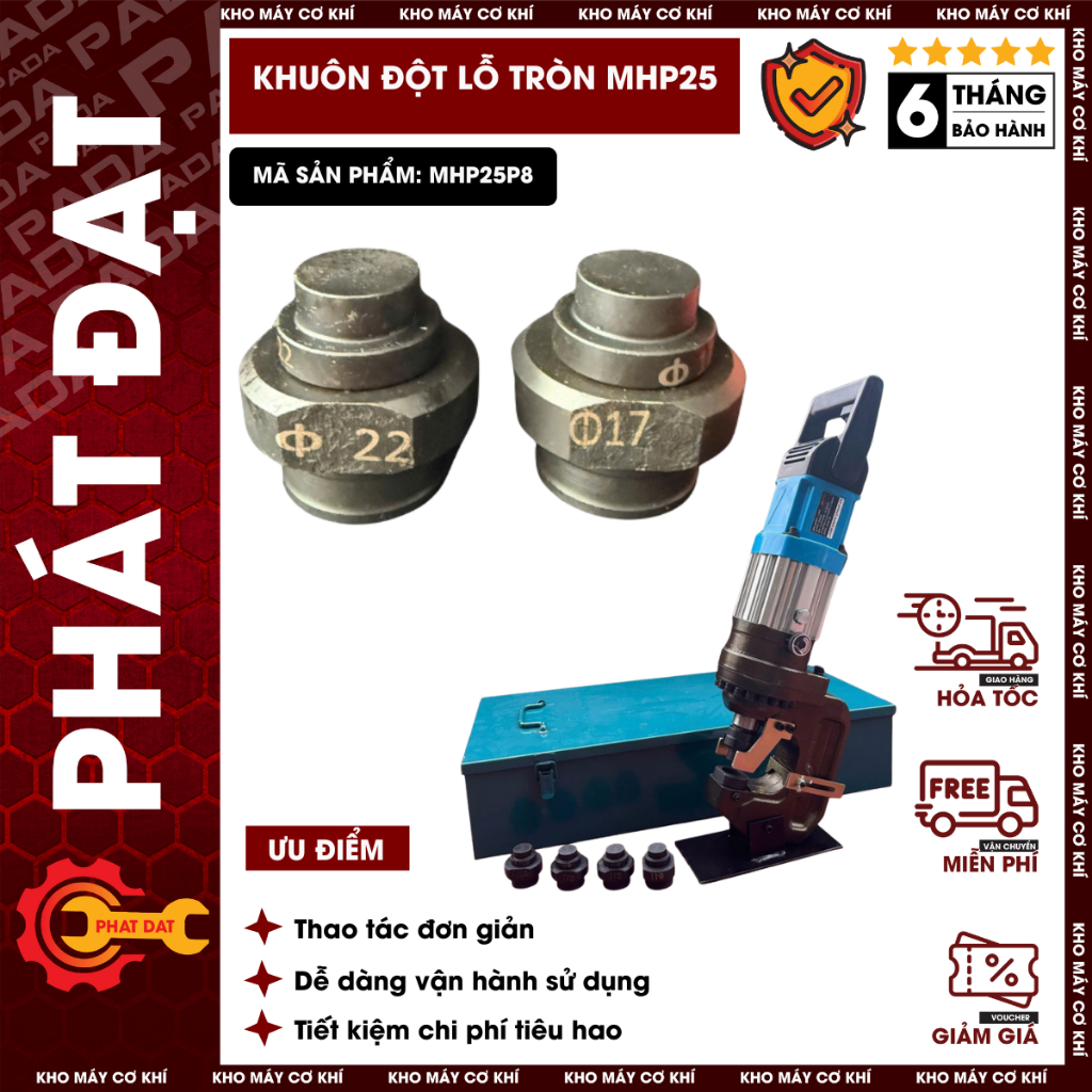 Khuôn Đột Lỗ Cho Máy Đột Lỗ Thuỷ Lực MHP25, Đồng Giá Mọi Kích Thước, Chính Hãng