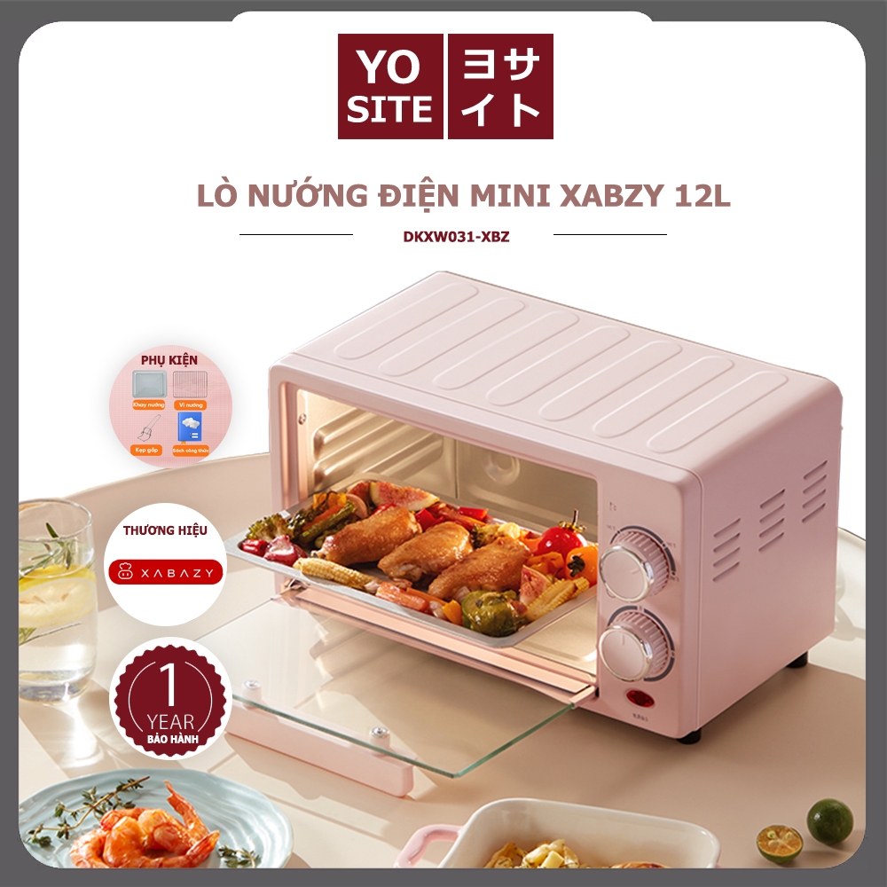 Lò nướng điện mini 12l Xabazy, Công suất 600W, Hẹn thời gian nướng, Chính Hãng, BH 12 Tháng