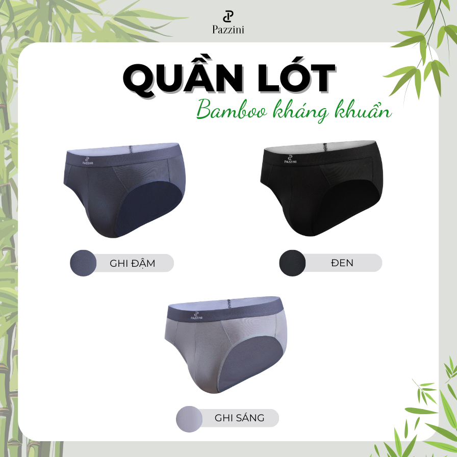 Combo 5 quần lót nam tam giác PAZZINI bamboo kháng khuẩn, quần sịp nam co giãn 4 chiều, thấm hút tốt