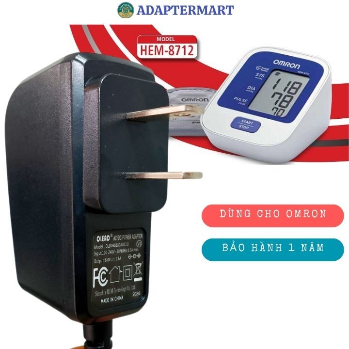 Bộ nguồn máy đo huyết áp Omron HEM-8712 HEM-61 HEM-6221 HEM-7200 bảo hành 1 năm, adapter Omron 6v