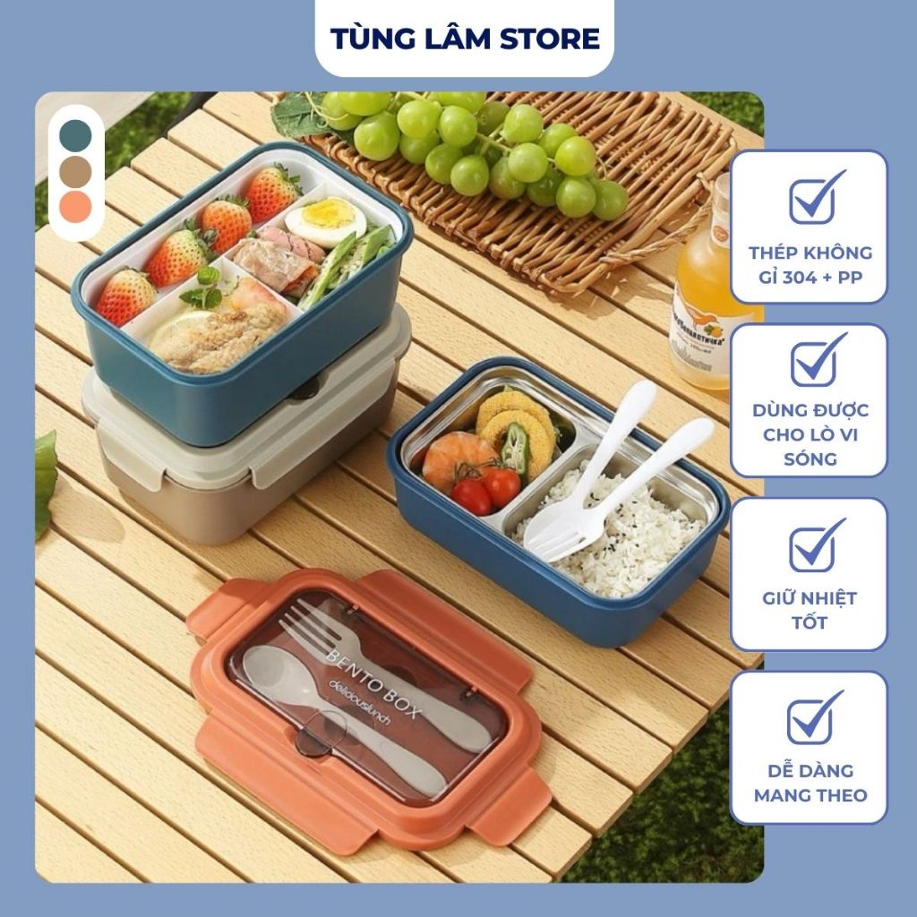 Hộp cơm Bento PP phong cách Scandinavian Hộp cơm với Nĩa & Muỗng Hộp cơm có lò vi sóng Hộp cơm Bento