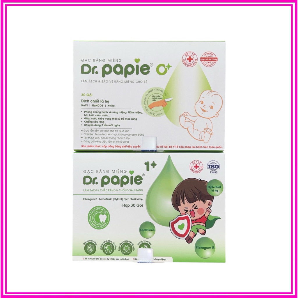 Gạc rơ lưỡi Dr Papie vệ sinh răng miệng cho bé [Hộp 30 gói]