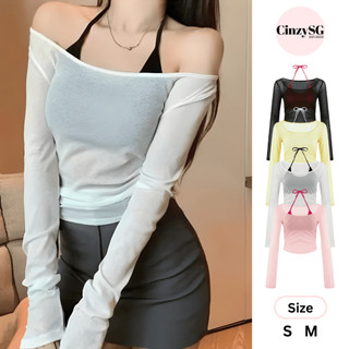  Set Áo Thun Giấy Mỏng Lệch Vai Dài Tay Hai Mảnh Kèm Áo Yếm Croptop Gợi Cảm Ôm Body SE05 CinZy SG 