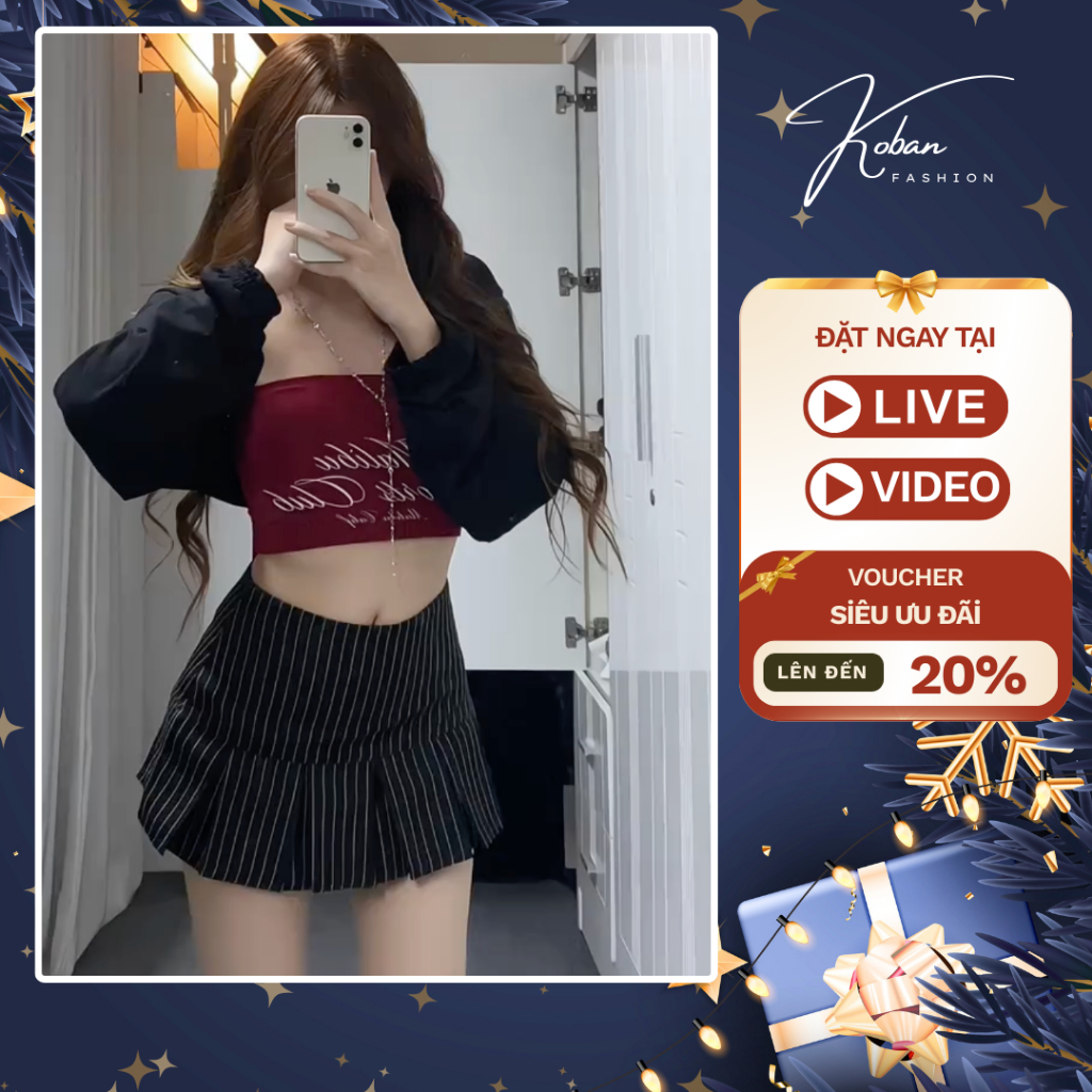 [KB58 - Cao cấp] Chân váy ngắn xếp ly kẻ sọc KOBAN, chân váy nữ ly bản to màu đen xám dáng tennis cạ