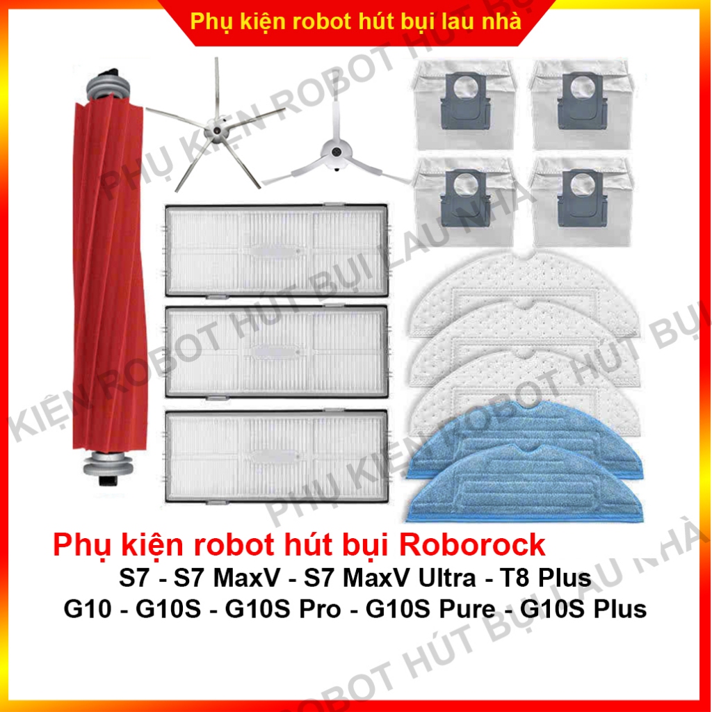 Chổi cạnh, lọc bụi, khăn lau, chổi chính, túi rác, chổi robot hút bụi Roborock S7 - S7 MaxV - G10S -