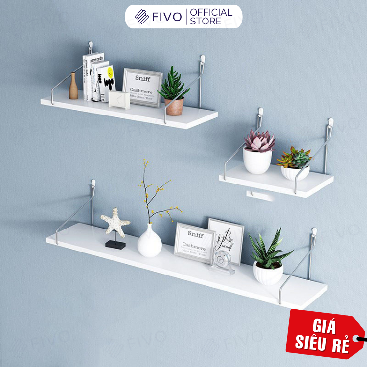 Kệ Sách Gỗ Treo Tường Trang Trí Decor FB40 FIVO Không Cần Khoan,Tặng Kèm Đinh Và Móc Treo Inox, Dễ Dàng Gắn Lên Tường