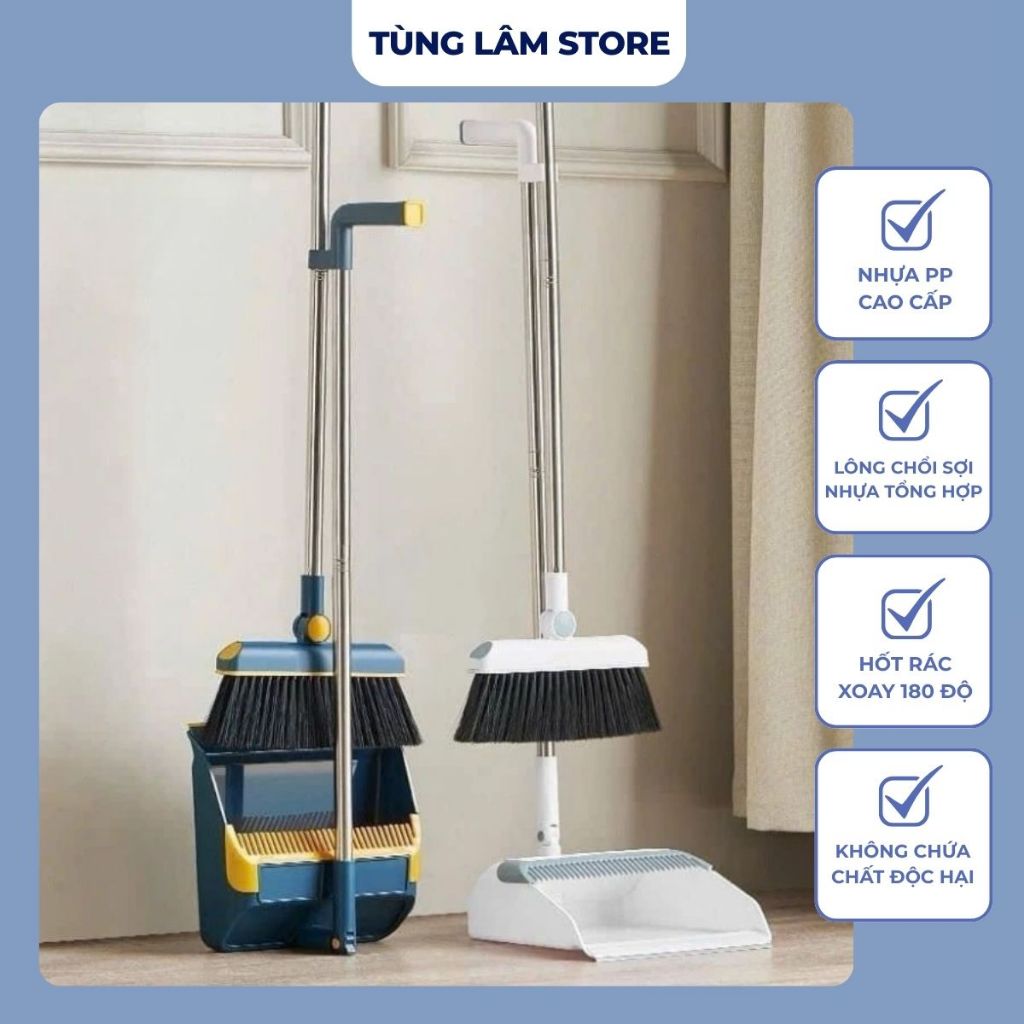 Combo Chổi Quét Nhà Và Ki Hốt Rác Đa Năng An Toàn Tiện Dụng
